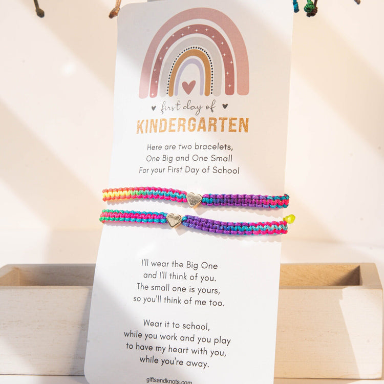 Mommy and Me Heart Colorful Matching Bracelets, First Day of Kindergarten