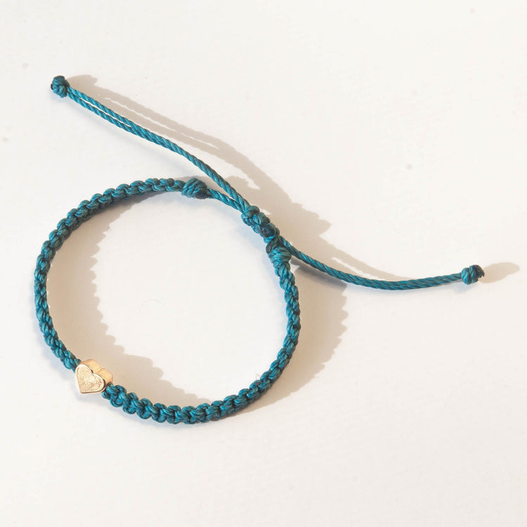 Gold Plated Heart Bracelet Deep Teal Linhasita Rope
