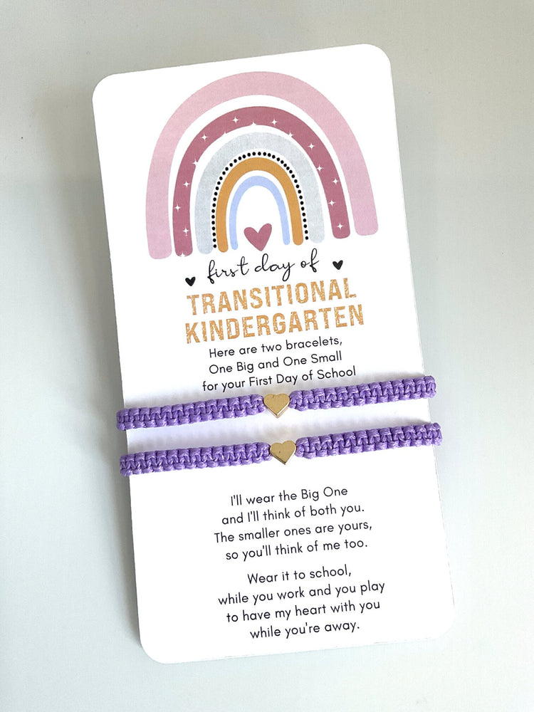 Mommy and Me Heart Purple Matching Bracelets, First Day of Transitional Kindergarten TK