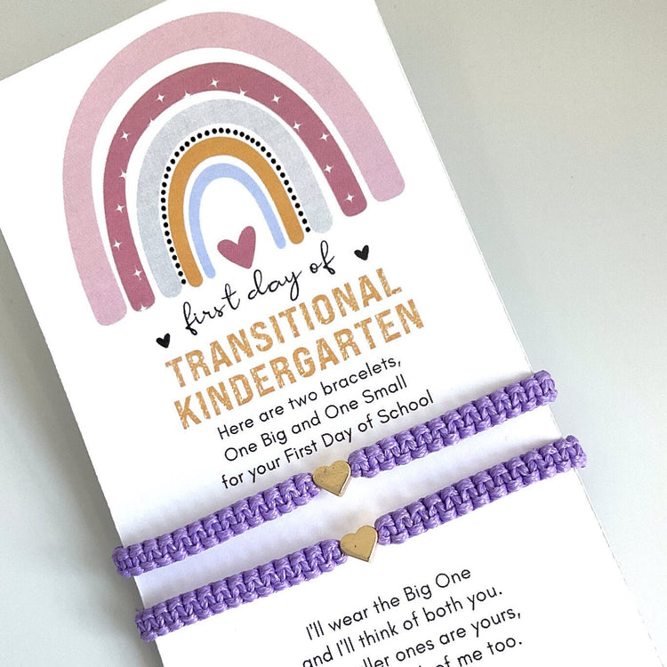 Mommy and Me Heart Purple Matching Bracelets, First Day of Transitional Kindergarten TK
