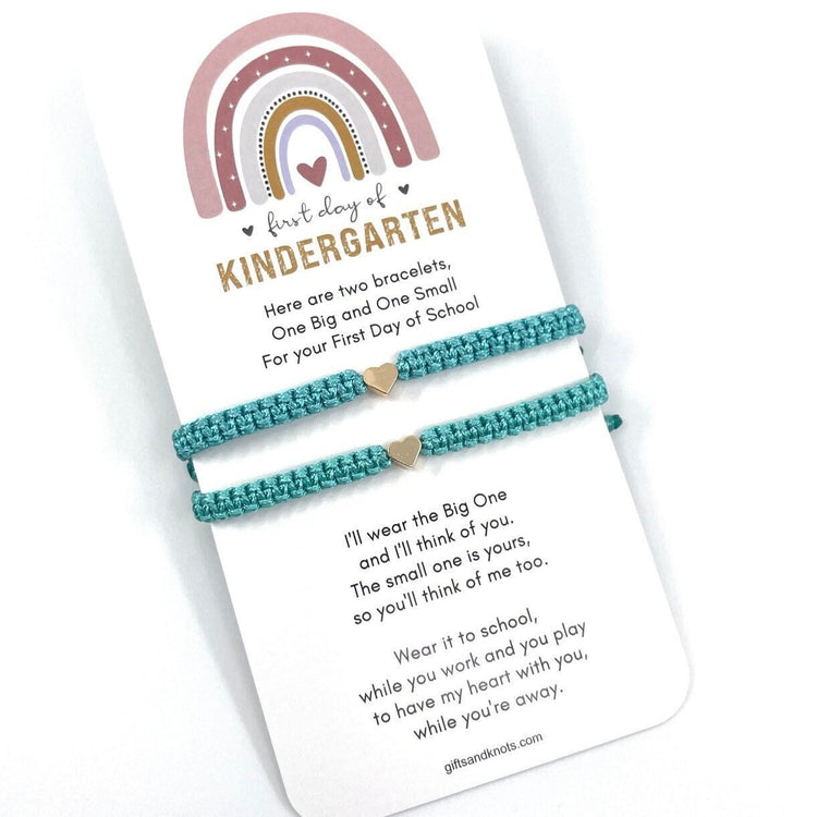 Mommy and Me Heart Seagreen Matching Bracelets, First Day of Kindergarten