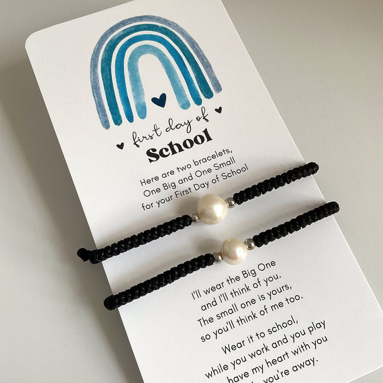 First Day of School Black Mommy and Me Pearl Macrame Matching Bracelets