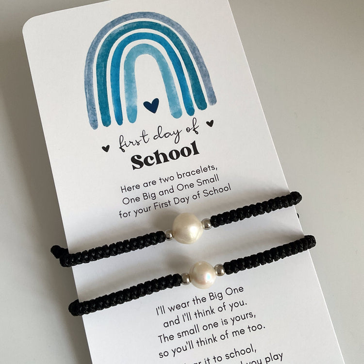 First Day of School Black Mommy and Me Pearl Macrame Matching Bracelets