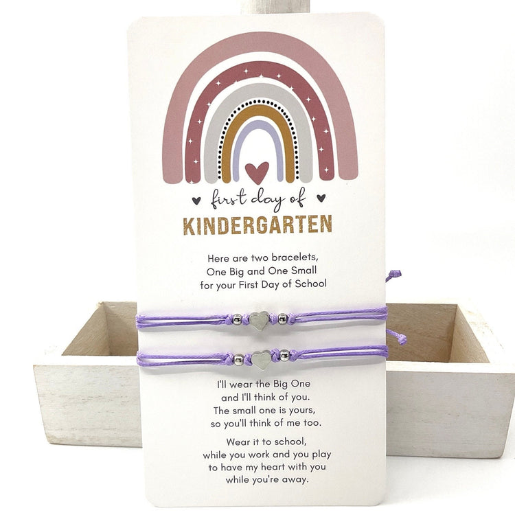 Mommy and Me Heart Silver Heart Matching Bracelets, First Day of Kindergarten