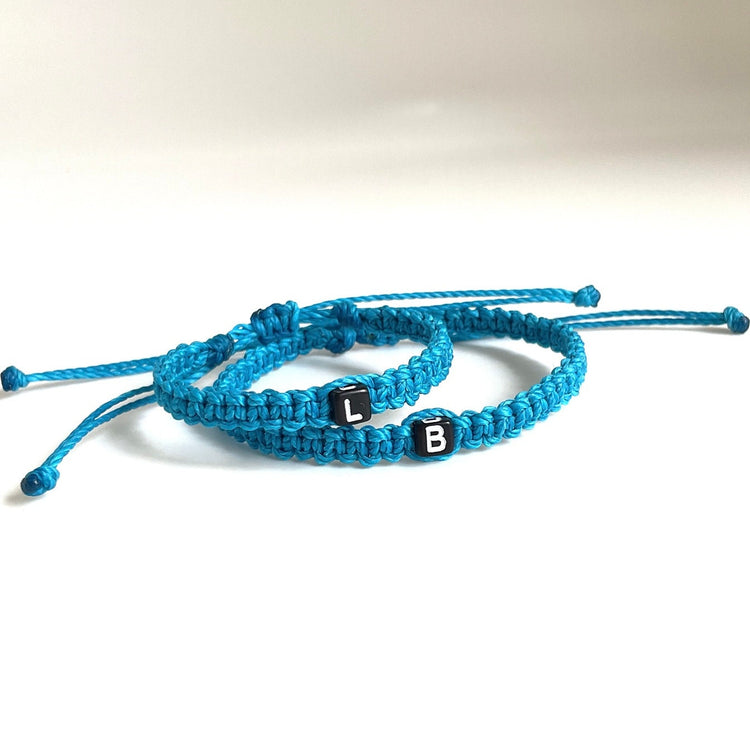 Mommy and Me Initial aqua Bracelet Set