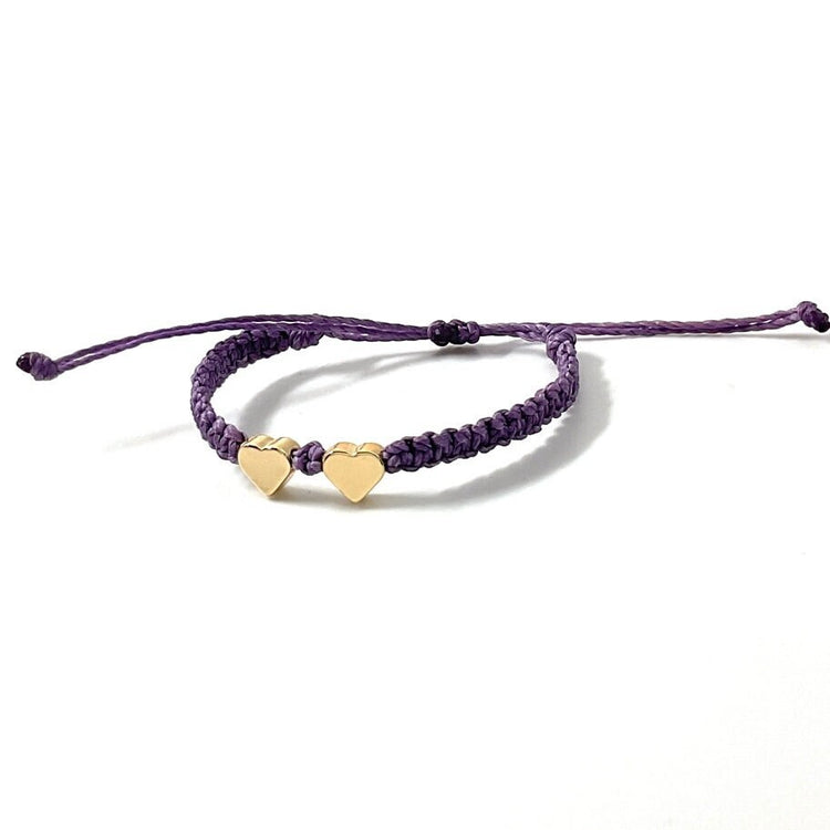 Two Gold Hearts Purple Bracelet