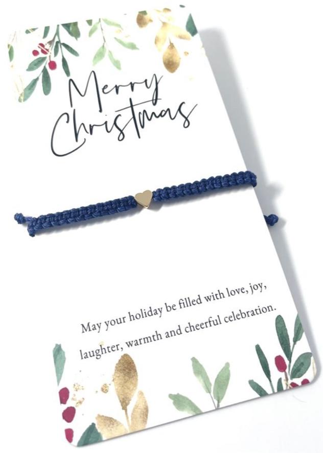 Gold Heart Blue Navy Bracelet Christmas Card - Gifts & Knots