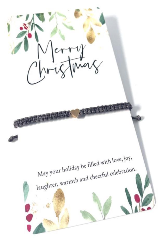 Gold Heart Dark Gray Bracelet Christmas Card - Gifts & Knots