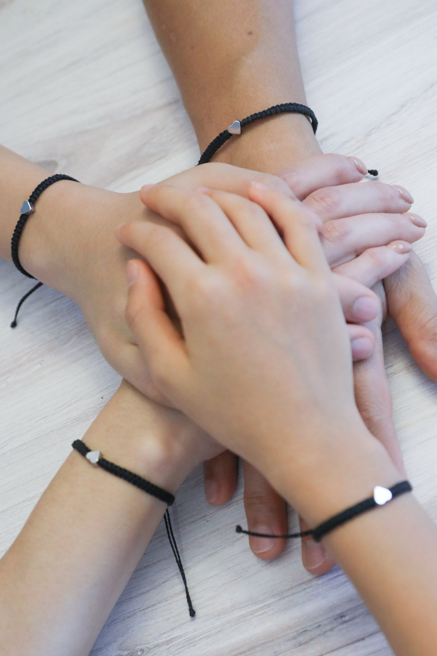 Black Bracelets with Silver Hearts, Family and Couples