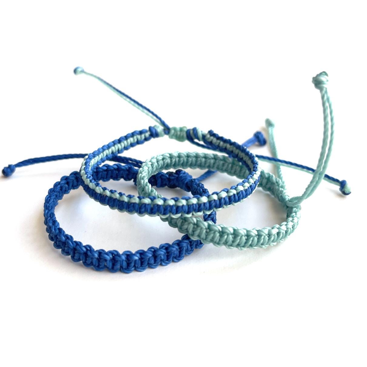 Blue and Mint Family Bracelets, Choose Your Colors, Handmade Adjustable Macrame Bracelets for Parents, Kids, Siblings, Matching Family Jewelry Set