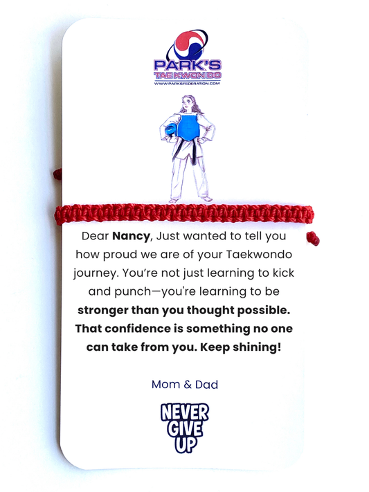 Parks Taekwondo Bracelet - Custom Message - Boca Raton - Online Order