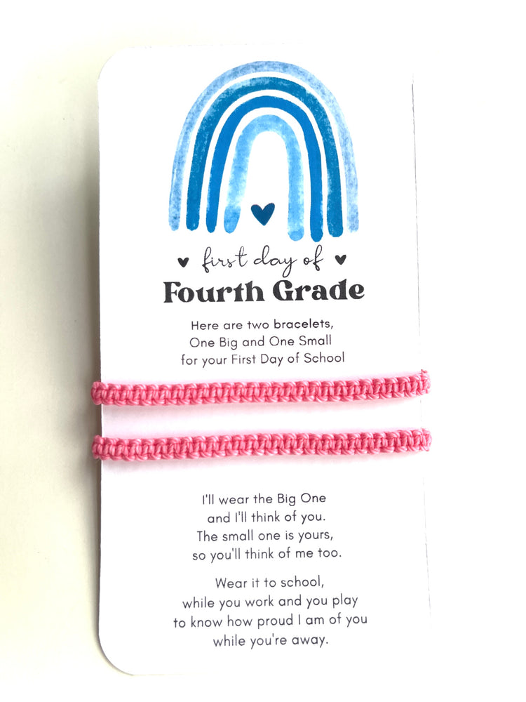 First Day of Fourth Grade Bracelet, Mommy and Me Pink Gift Set