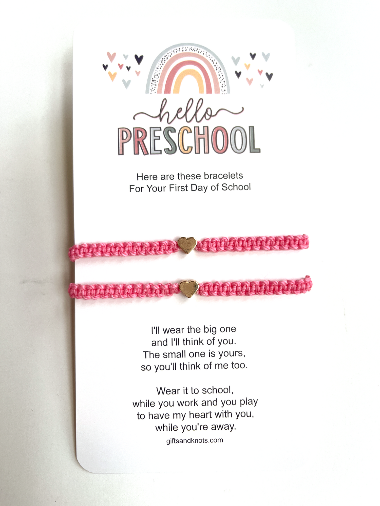 Mommy and Me Heart Pink Matching Bracelets, First Day of Preschool - Gifts & Knots
