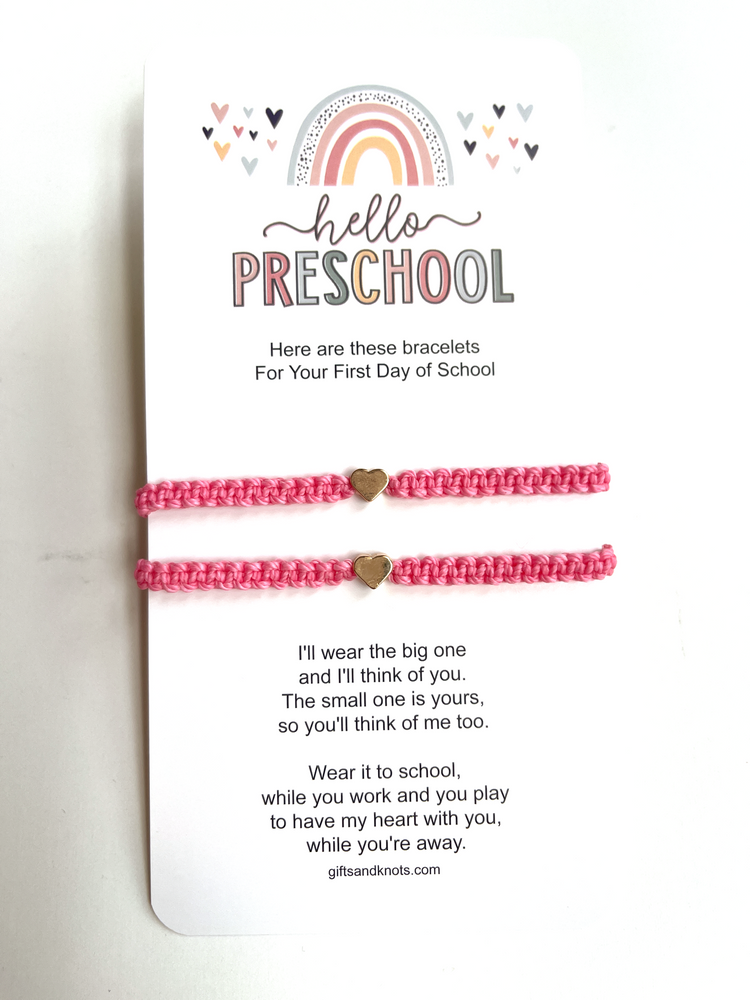 Mommy and Me Heart Pink Matching Bracelets, First Day of Preschool - Gifts & Knots