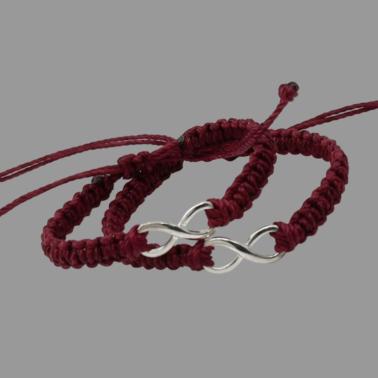 Infinity Solid Sterling Silver Bracelet Burgundy