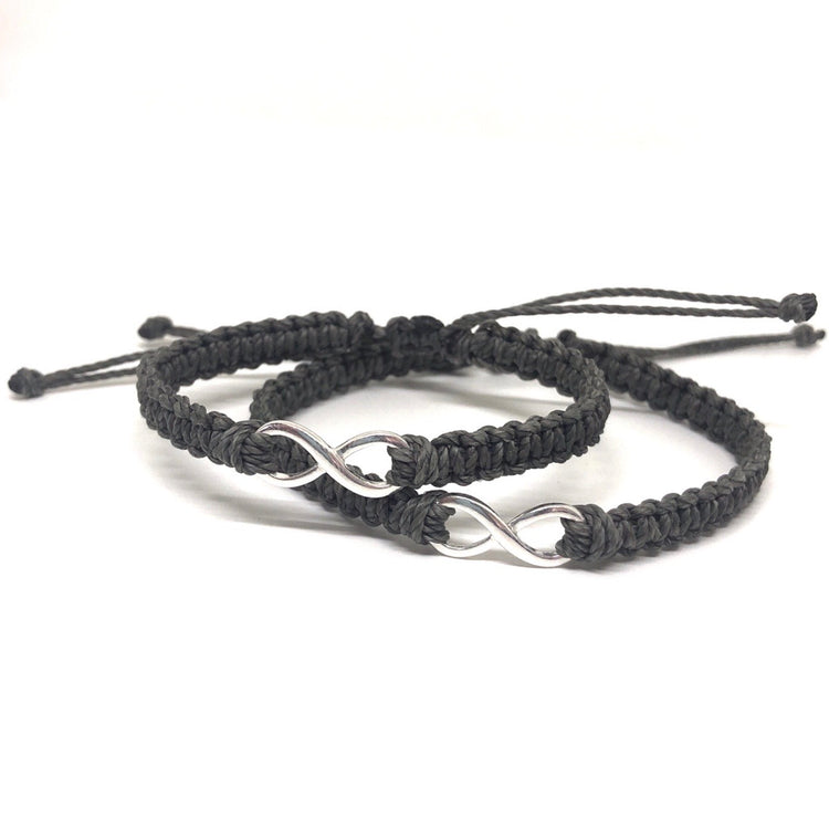 Infinity Solid Sterling Silver Bracelet Dark Gray