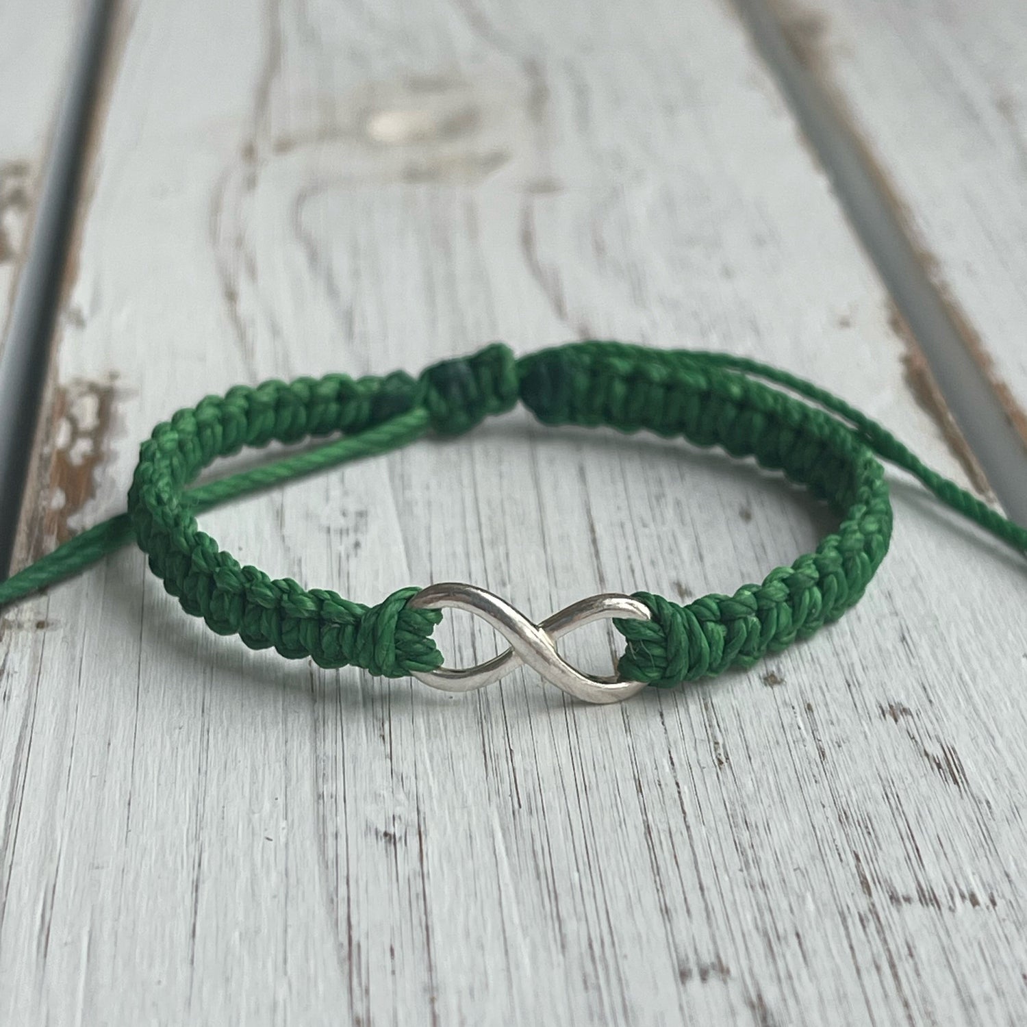 Infinity Solid Sterling Silver Bracelet Green