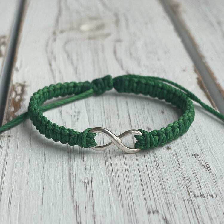 Infinity Solid Sterling Silver Bracelet Green