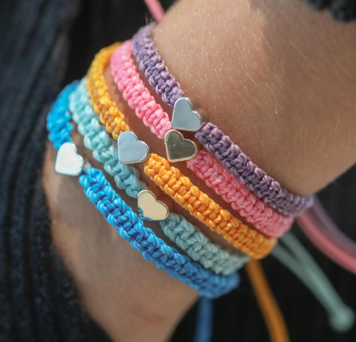 Purple, Pink, Orange, Mint, Turquoise Heart Bracelets