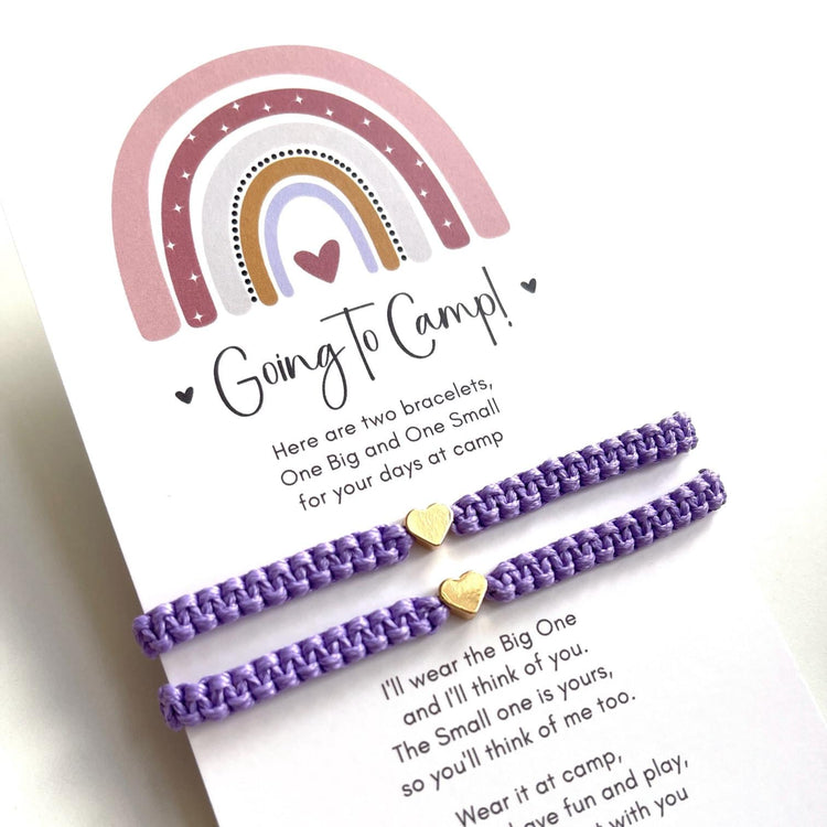 Sleep Away Going to Camp Matching Lavender Purple Gold Heart Bracelets, Coral, Sea Green, Fucsia, Pink