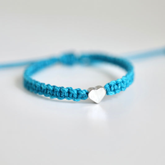 Turquoise Bracelet Silver Heart Macrame Braided