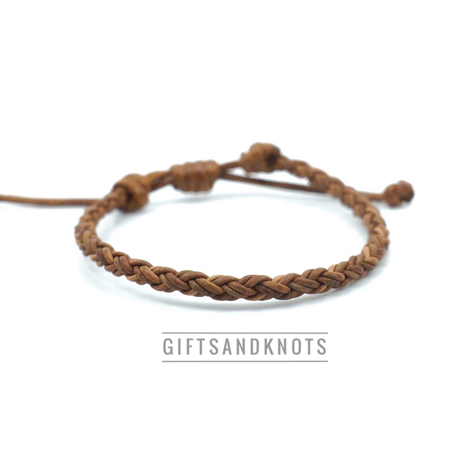 Leather Bracelet Light Brown 5mm (3/16”) Round Braided