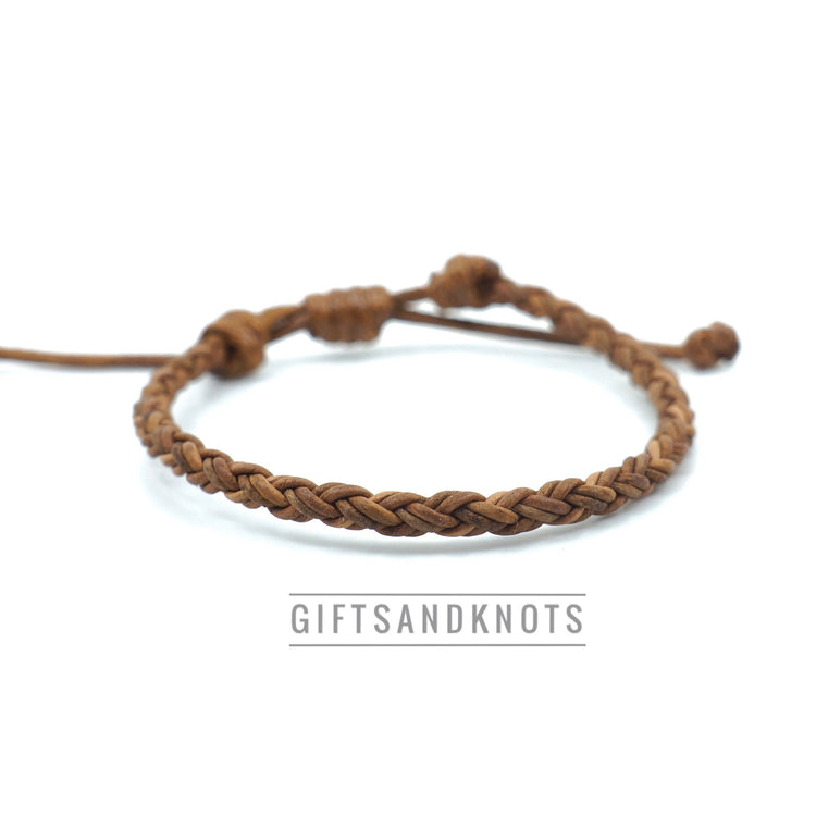 Leather Bracelet Light Brown 5mm (3/16”) Round Braided