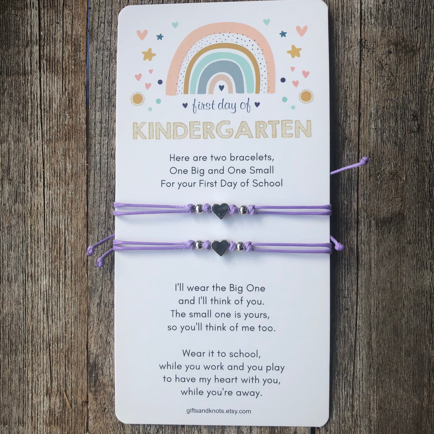 Mommy and Me Heart Purple Matching Bracelets, First Day of Kindergarten