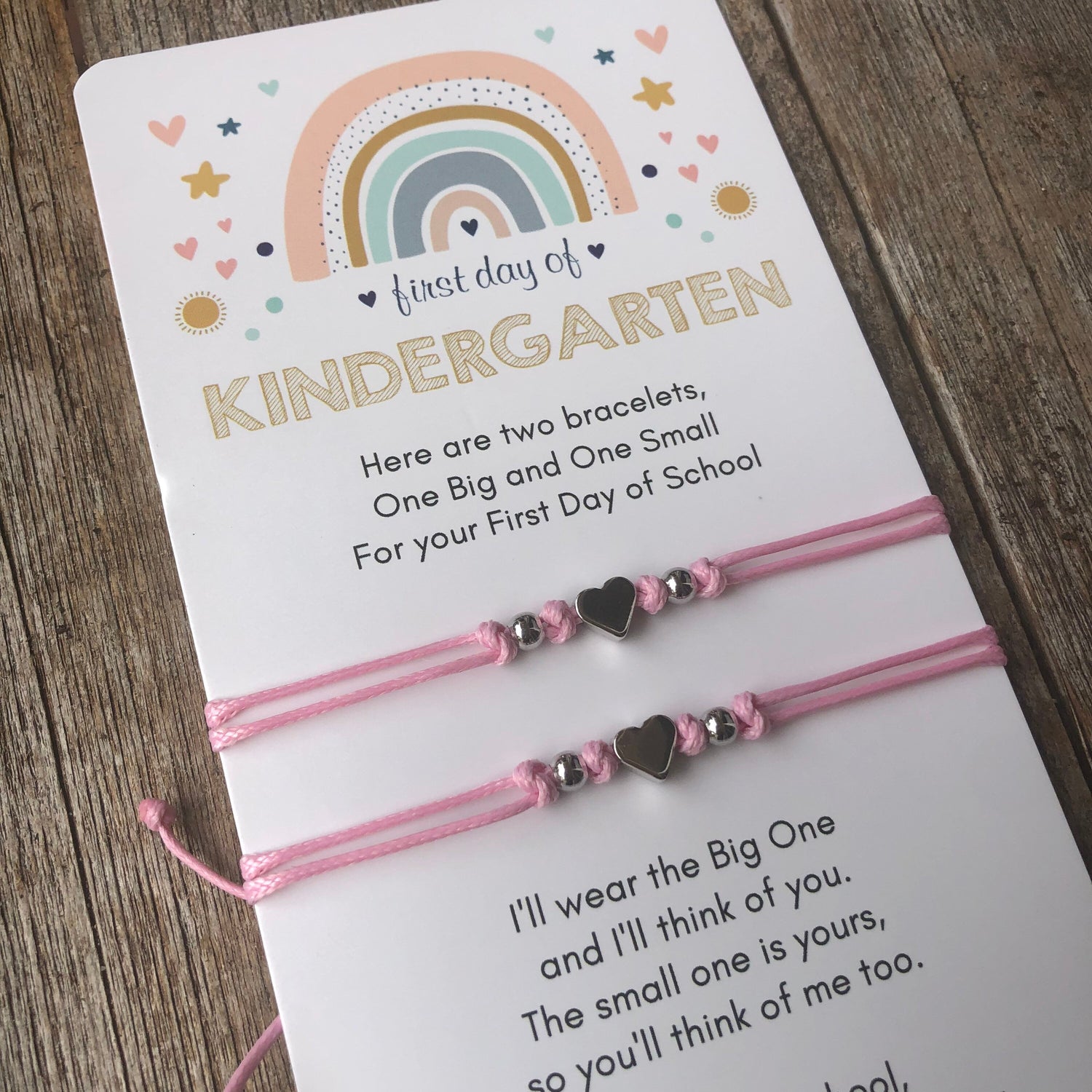 Mommy and Me Heart Pink Matching Bracelets, First Day of Kindergarten