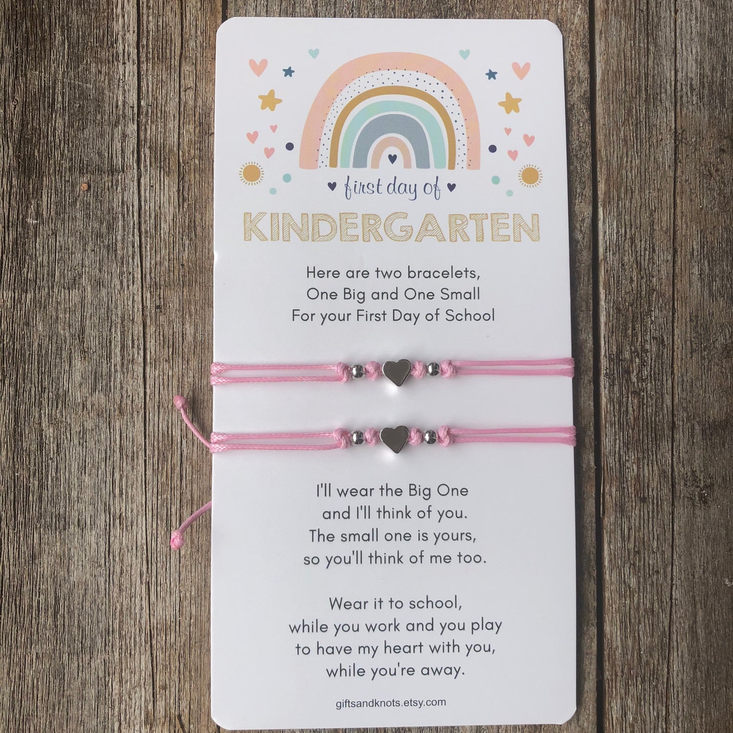 Mommy and Me Heart Pink Matching Bracelets, First Day of Kindergarten