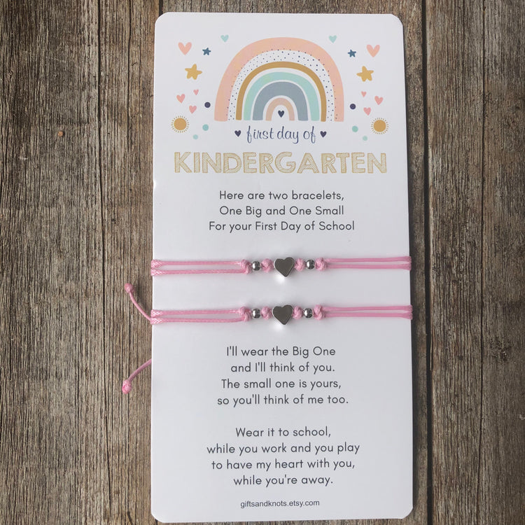 Mommy and Me Heart Pink Matching Bracelets, First Day of Kindergarten