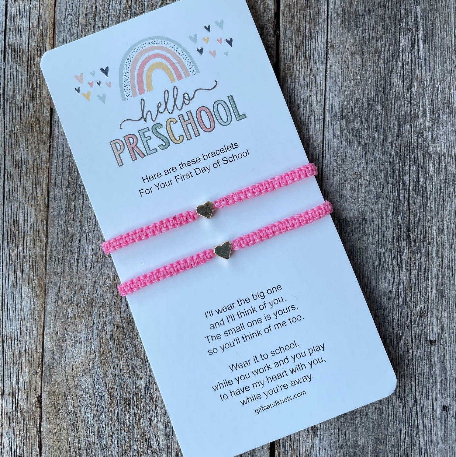 Pink Matching Bracelets First Day of Preschool by Gifts & Knots