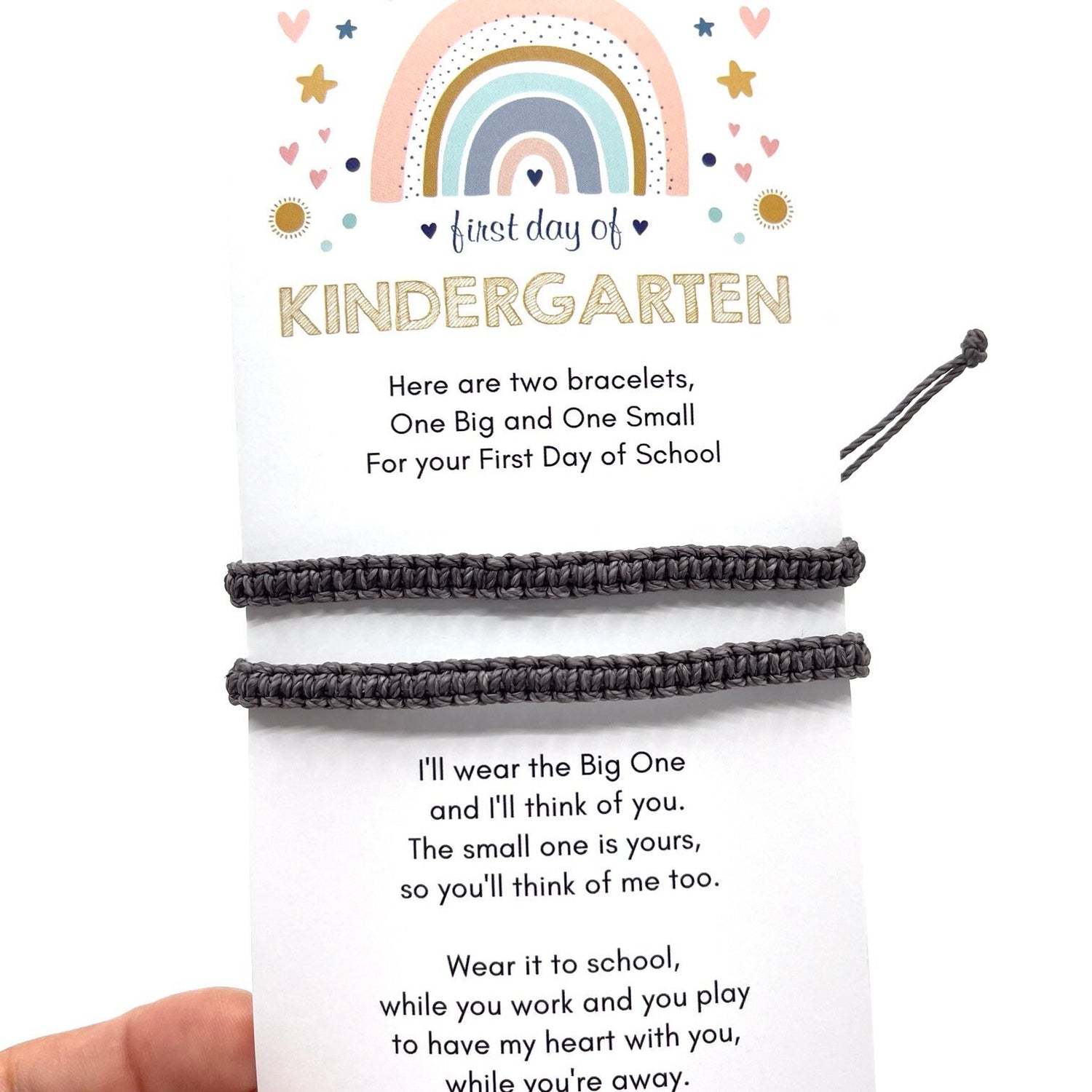 Mommy and Me Gray Macrame Bracelet First Day of Kindergarten