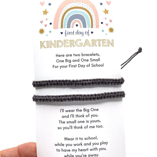Mommy and Me Gray Macrame Bracelet First Day of Kindergarten