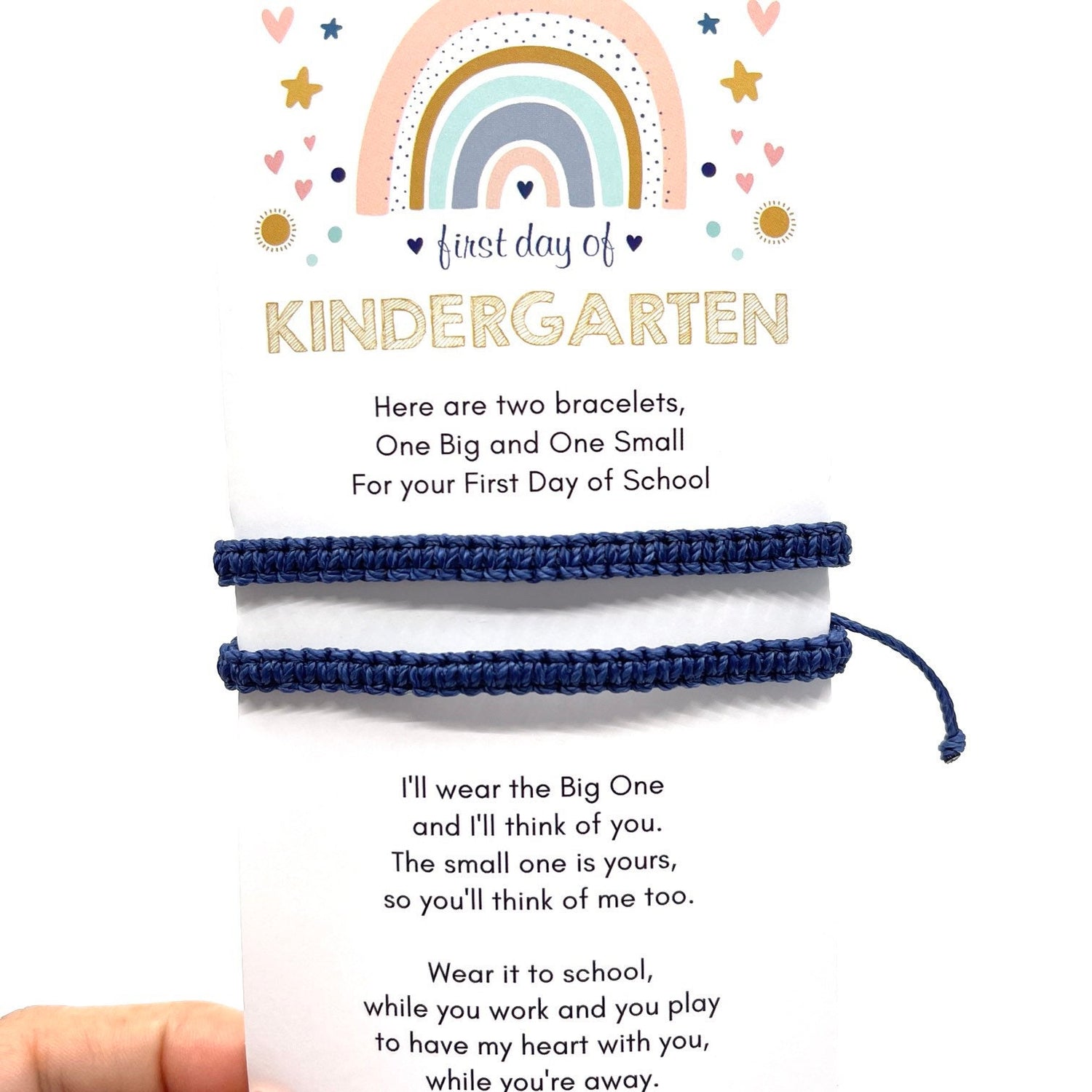 Blue Bracelets, First Day Kindergarten Blue Rainbow, Matching Bracelets, Mommy and Me, Macrame Braided Wristbands, Adjustable, Waterproof by Gifts & Knots