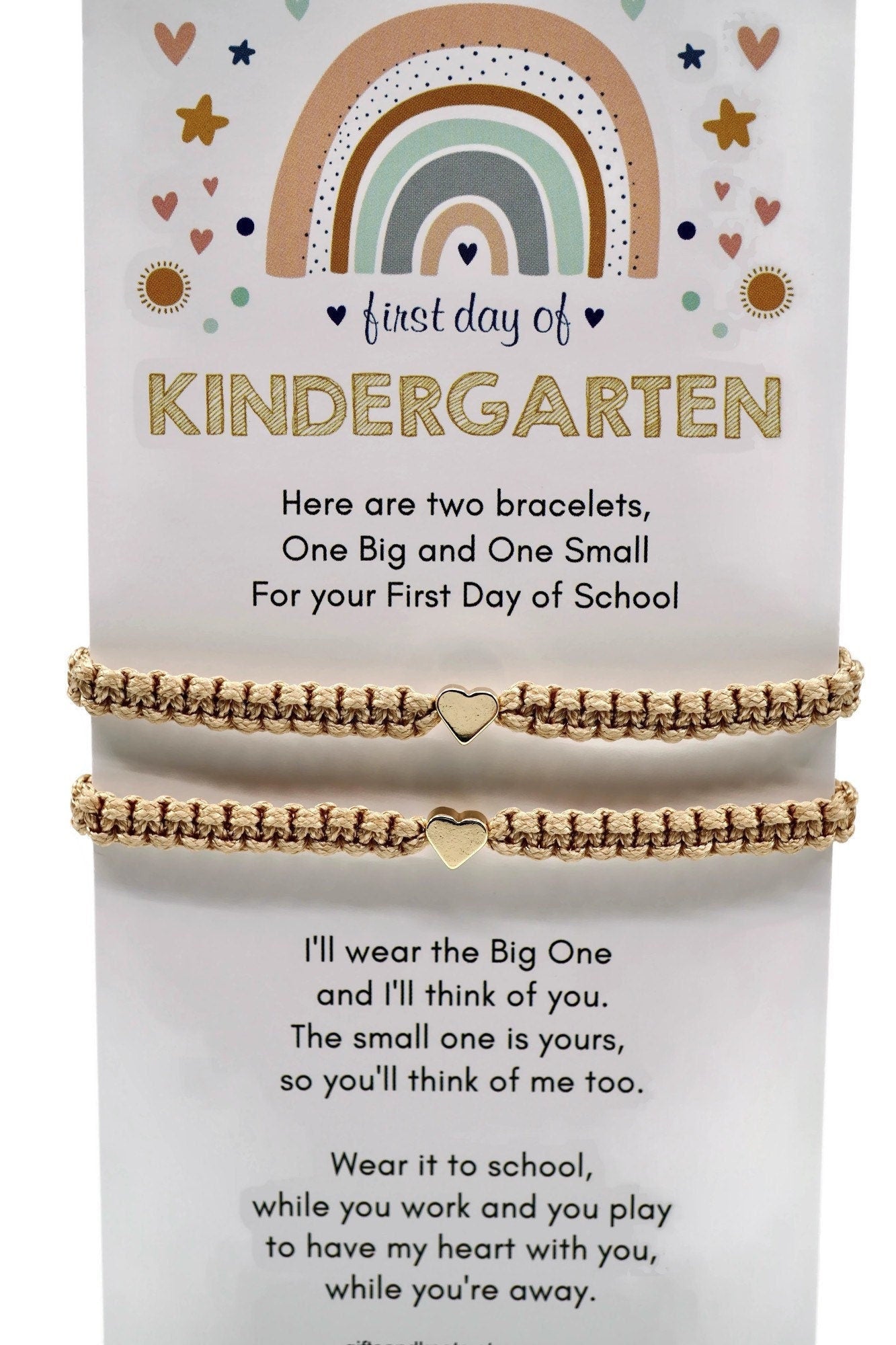First Day of Kindergarten Matching Bracelets with Heart Charm Gold