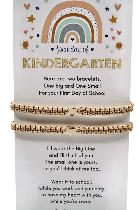 First Day of Kindergarten Matching Bracelets with Heart Charm Gold