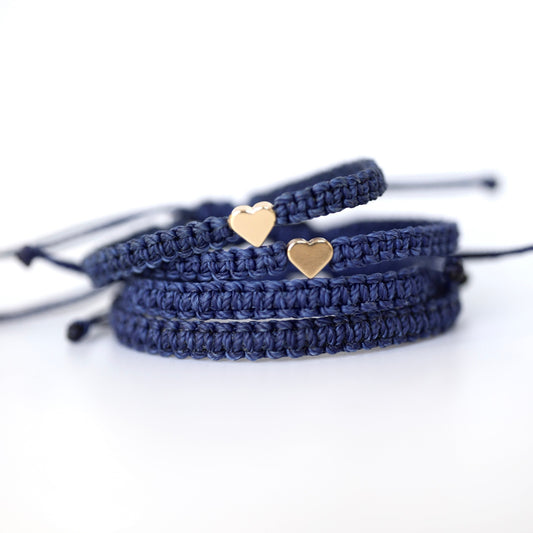 Family Gold Heart Blue Matching Bracelets