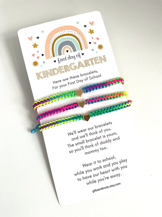 Family Heart Colorful Rainbow Matching Bracelets, First Day of Kindergarten Card, Daddy, Mommy and Me Bracelets, Adjustable Waterproof by Gifts & Knots