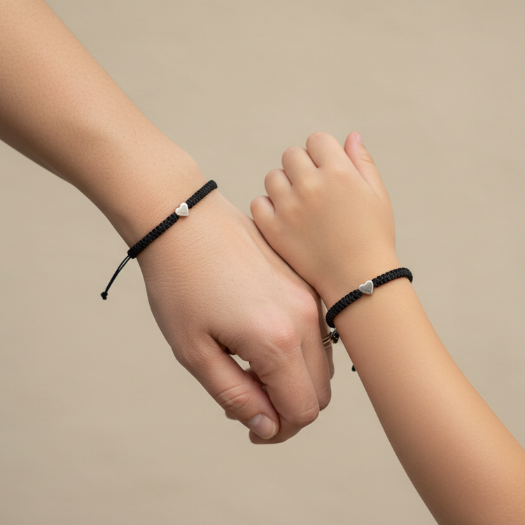 First Day of Fifth Grade Black Mommy and Me Macrame Matching Bracelets