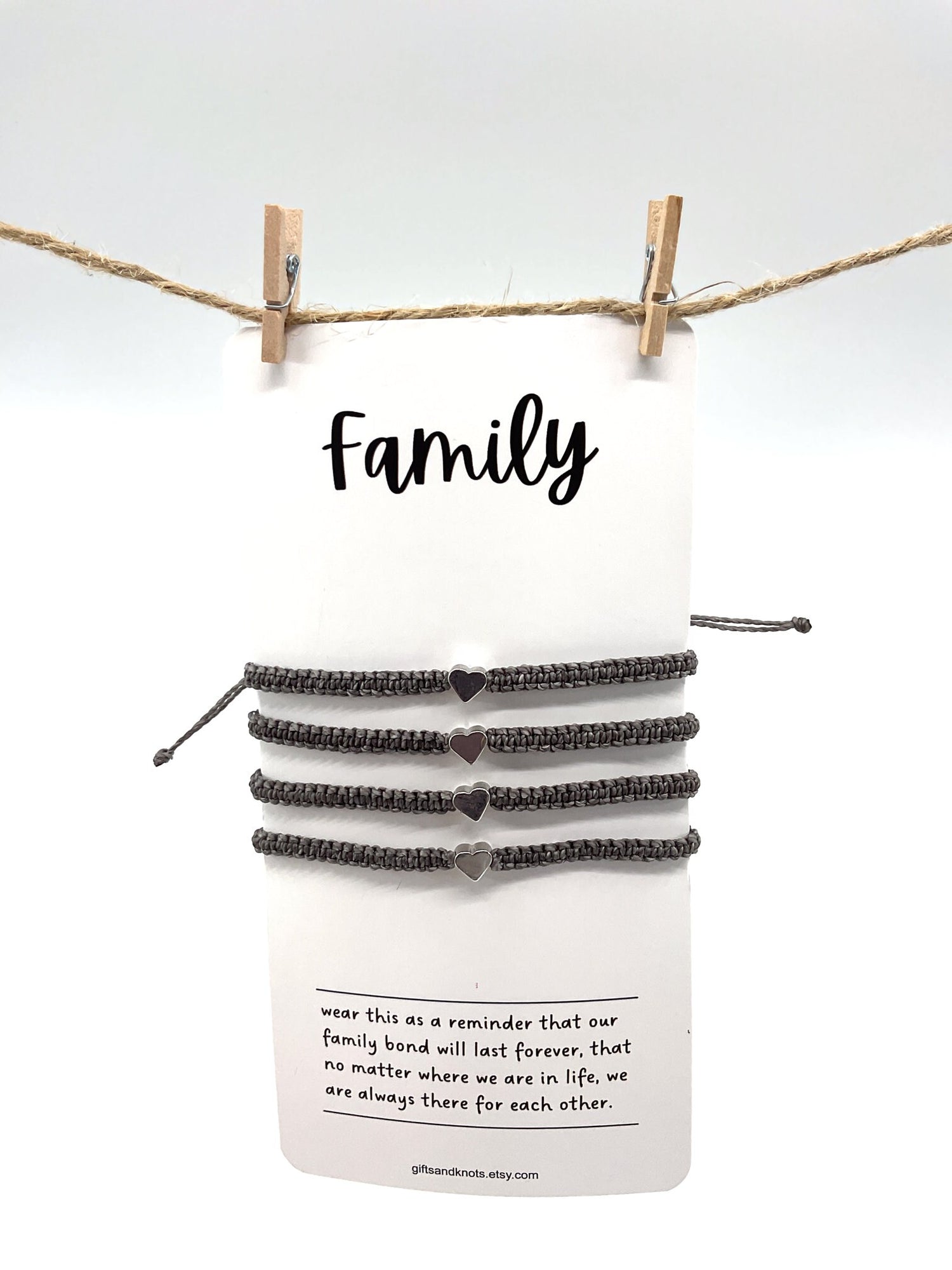 Silver Heart Gray Family Matching Bracelets