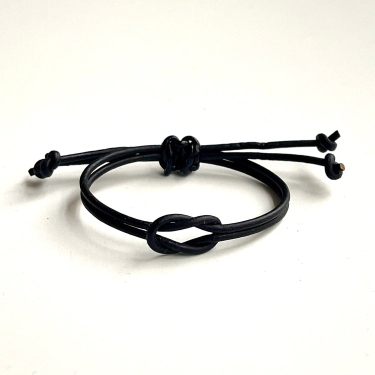 Black Leather Celtic Knot Bracelet: Unisex Adjustable Band