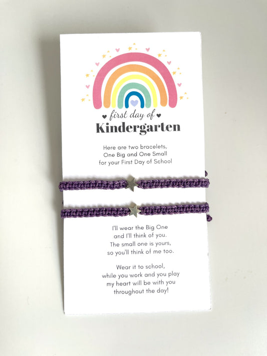 Mommy and Me Silver Star Purple Matching Bracelets, First Day of Kindergarten