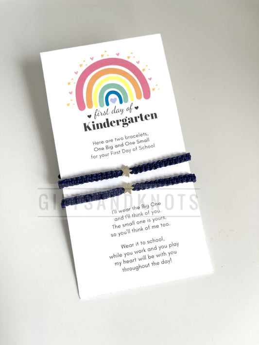 Mommy and Me Silver Star Blue Matching Bracelets, First Day of Kindergarten