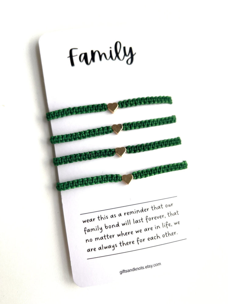 Green Matching Family Bracelets Gold Plated Heart