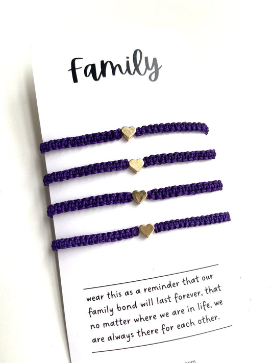 Dark Purple Matching Family Bracelets Gold Plated Heart