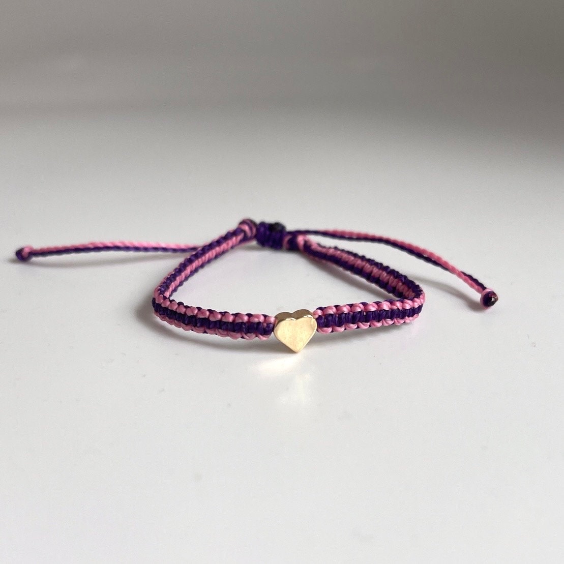 Purple and Pink Gold Heart Bracelet Braided