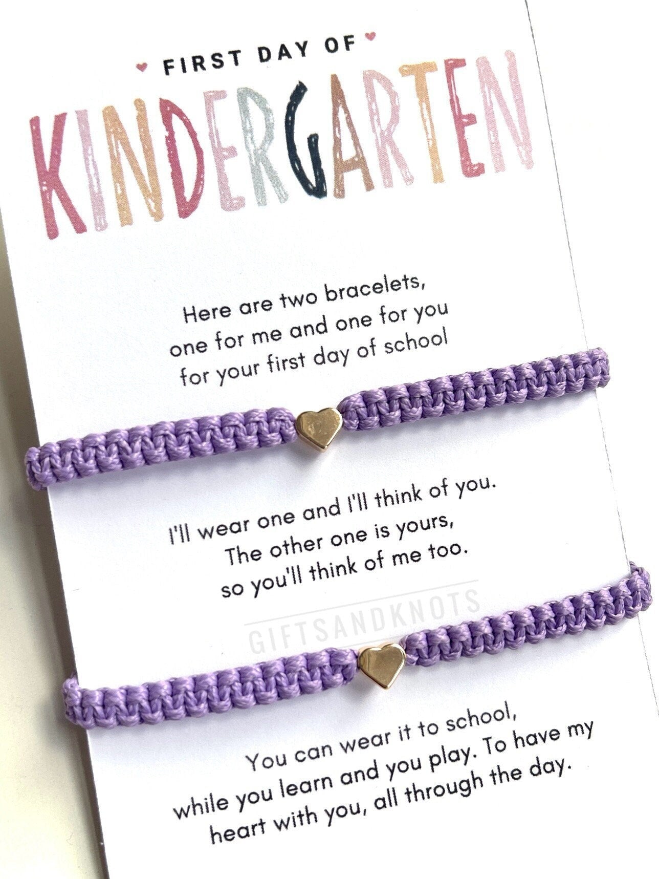 First Day of Kindergarten Poem Bracelets Mommy and Me Heart Light Purple