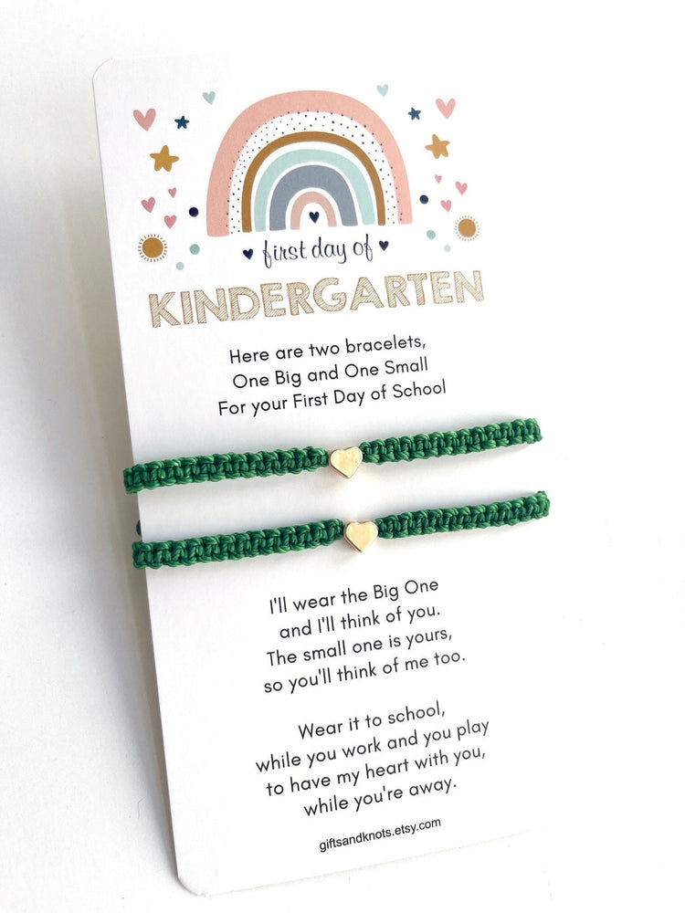 First Day of Kindergarten Green Gold Heart Bracelets Set for Mother and Daughter