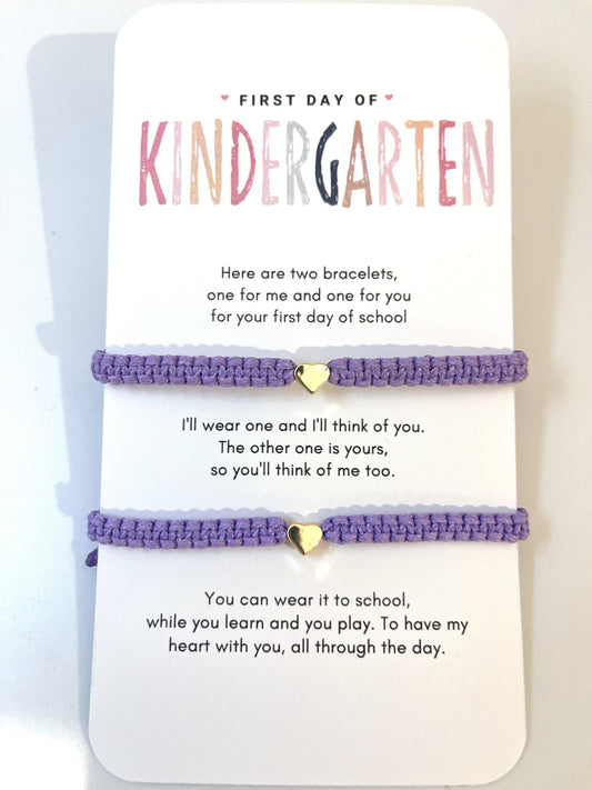 First Day of Kindergarten Poem Bracelets Mommy and Me Heart Light Purple